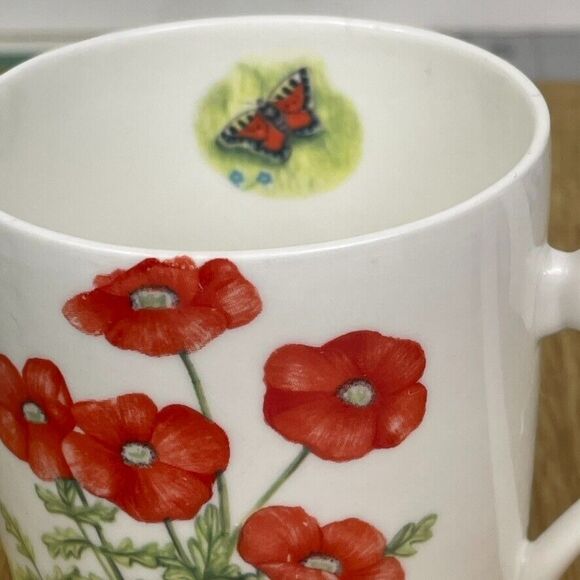 Springfield Poppy Field Meadow Butterfly Bone China Mug England Inside Design - Picture 2 of 15